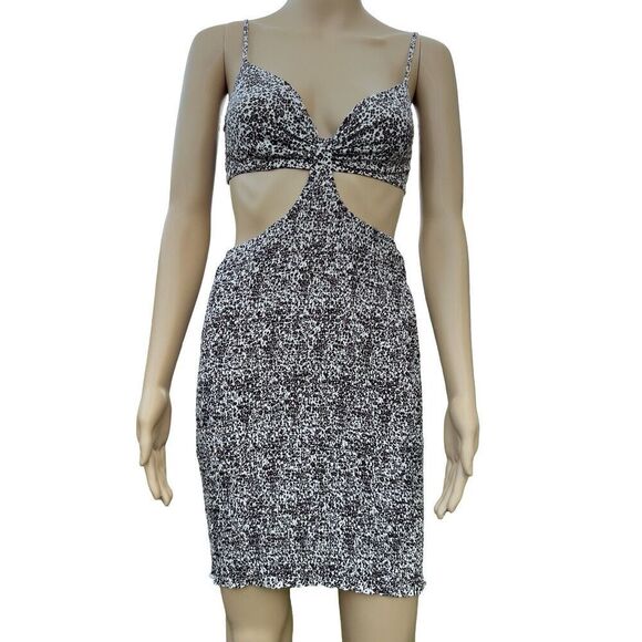 Blush BJ Women Floral V-Neck Spaghetti Strap Dress Summer  Cut-Out Brown & Cream - Picture 11 of 12